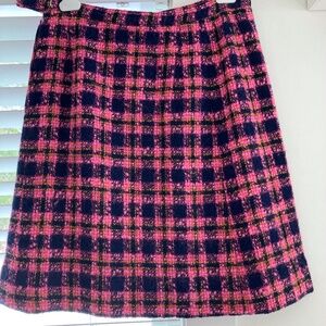 Davidow vintage Chanel-style wool skirt with pink, blue, yellow plaid